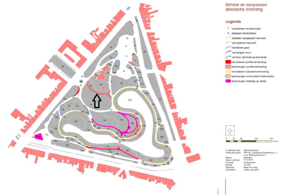 De pijl op het plan duidt aan waar het nieuwe pad zal komen. De pijl op het plan duidt aan waar het nieuwe pad zal komen.